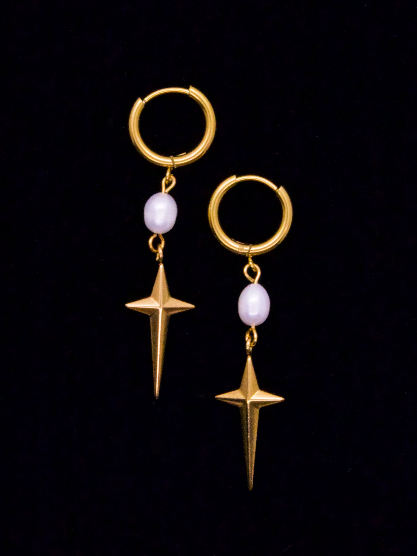 Gold Star Cross With Pearl Earrings
