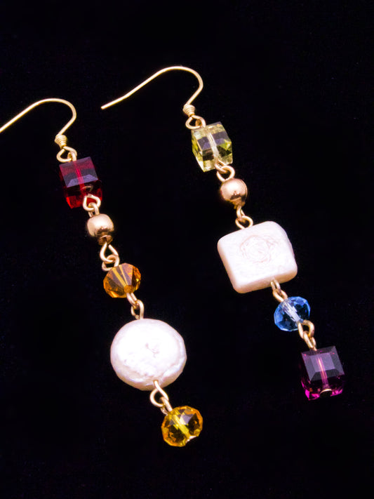 Asymmetrical Rainbow Gem Earrings