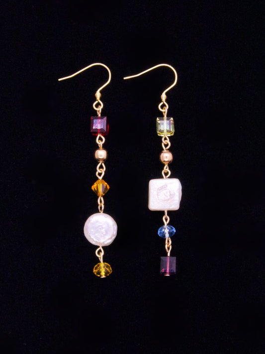 Asymmetrical Rainbow Gem Earrings