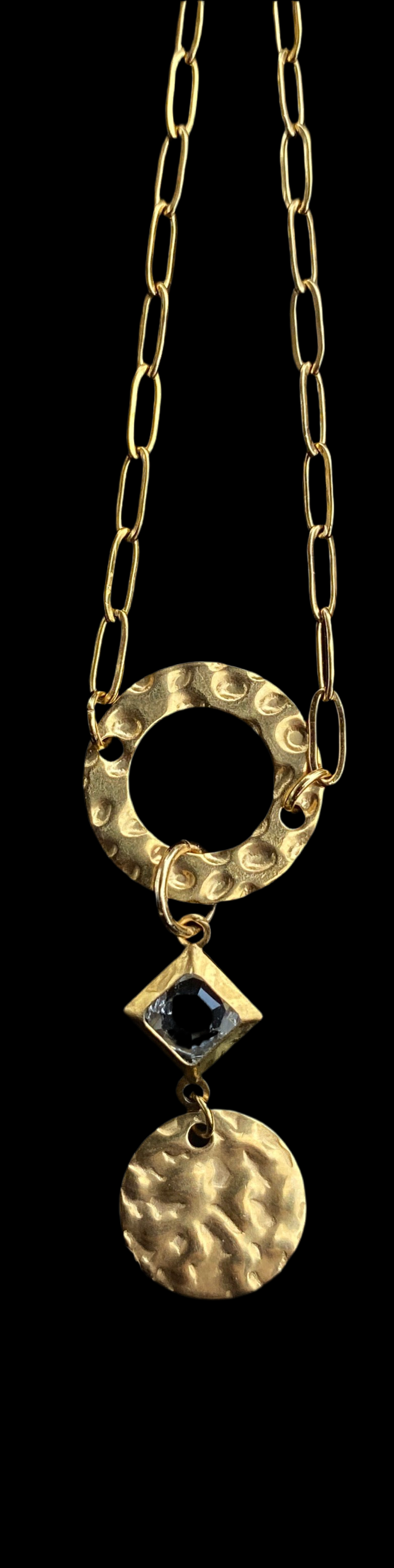 Hammered Gold Gem Necklace