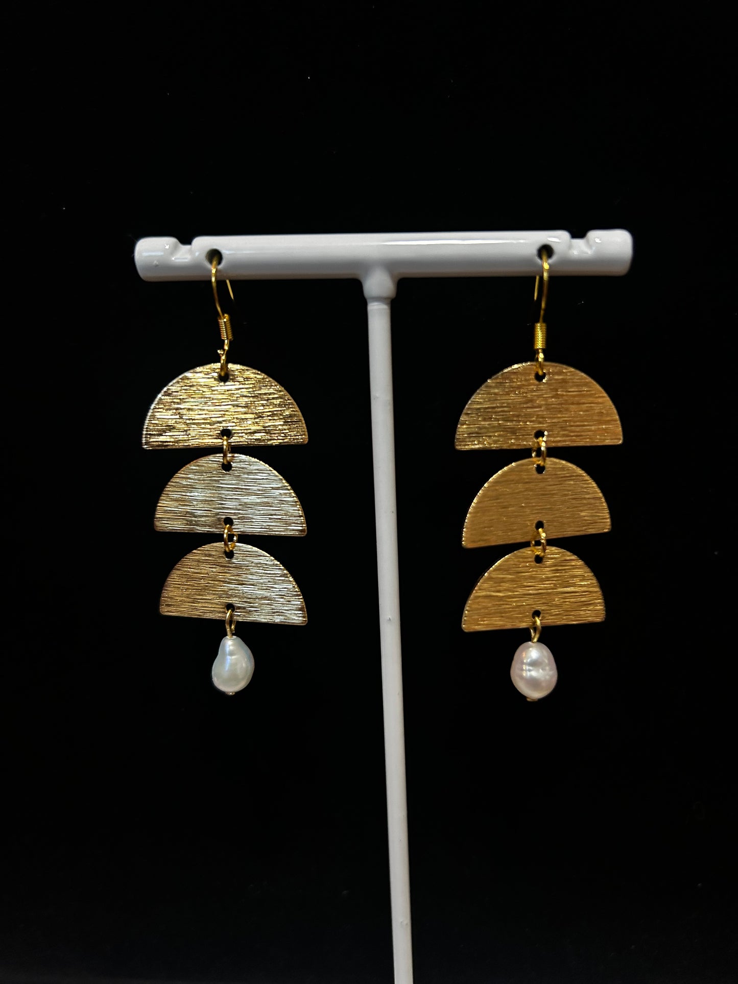 Brass Semi-Circle with Pearl Earrings